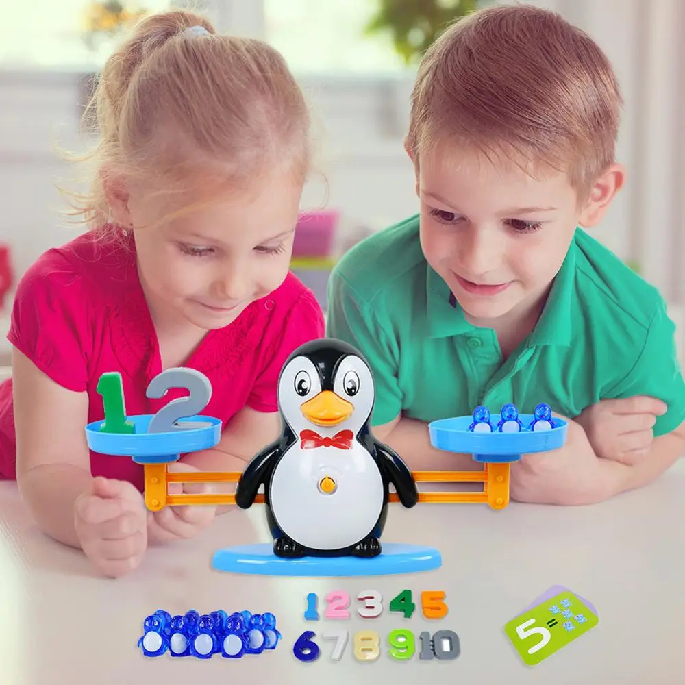 Math Match Game Board Toys Elephant Penguin Match Balancing Scale Number Balance Board Game Kids Baby Preschool Math Toys