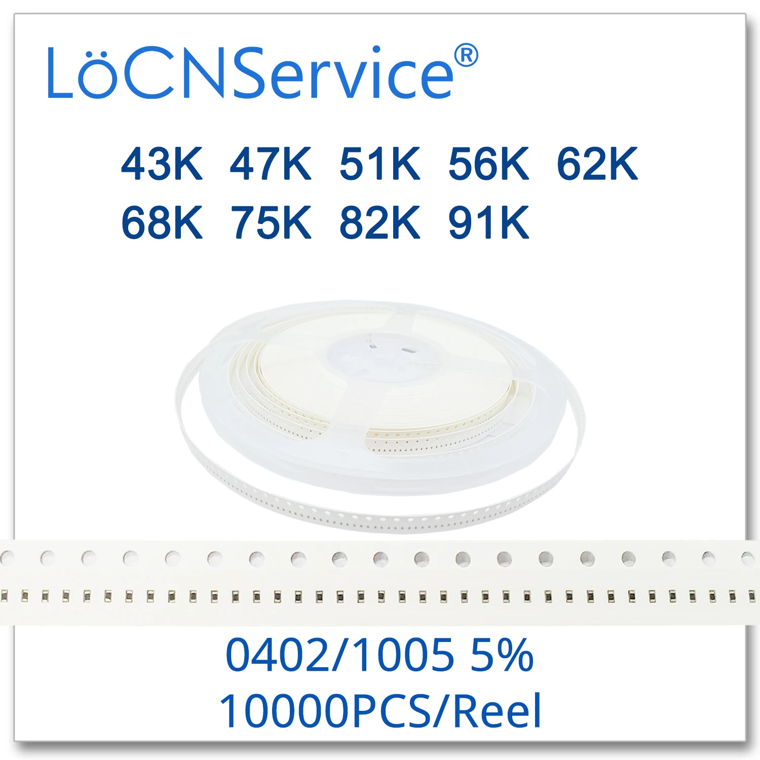 Резистор LoCNService 0402 J 5% 10000 шт. 43K 47K 51K 56K 62K 68K 75K 82K 91K smd 1005 433 473 513 563 623 683 753 823 913 Ом |