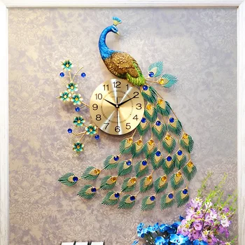 

Wall clock modern design Europe Peafowl 3D wall watch creativity living room Quartz Mute high quality wall watches home decor