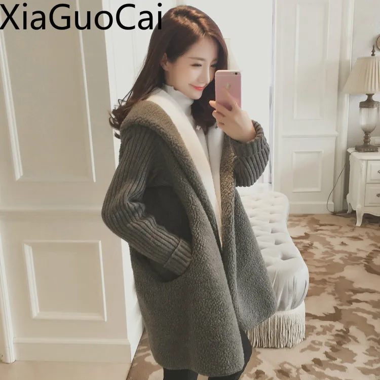 

Super Warm Winter Women Lamb Fur Coats Hooded Thick Ladies Long Coats Pad Spring and Autumn Cashmere Parkas for Girls