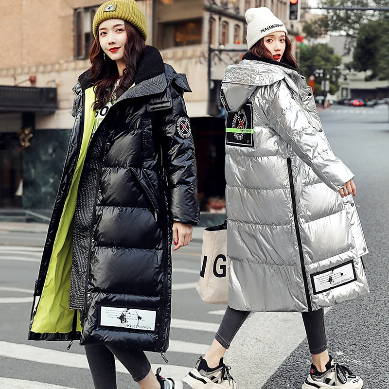 

Winter Down Coat with Zip on The Side for Women 2020 Fashion Trend Bright Long Puffer Jacket Waterproof Ski Streetwear with Hood