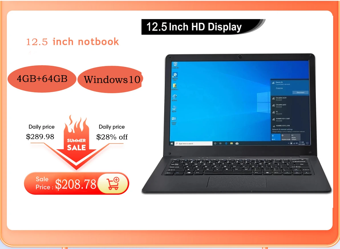12.5 Inch Fast Netbook - Lightweight, Ultra-Thin, 4GB+64GB, Intel N3350 64-Bit Quad Core, Windows 10 Laptop Description Image.This Product Can Be Found With The Tag Names Computer Office, Lapbook laptop, Tablets