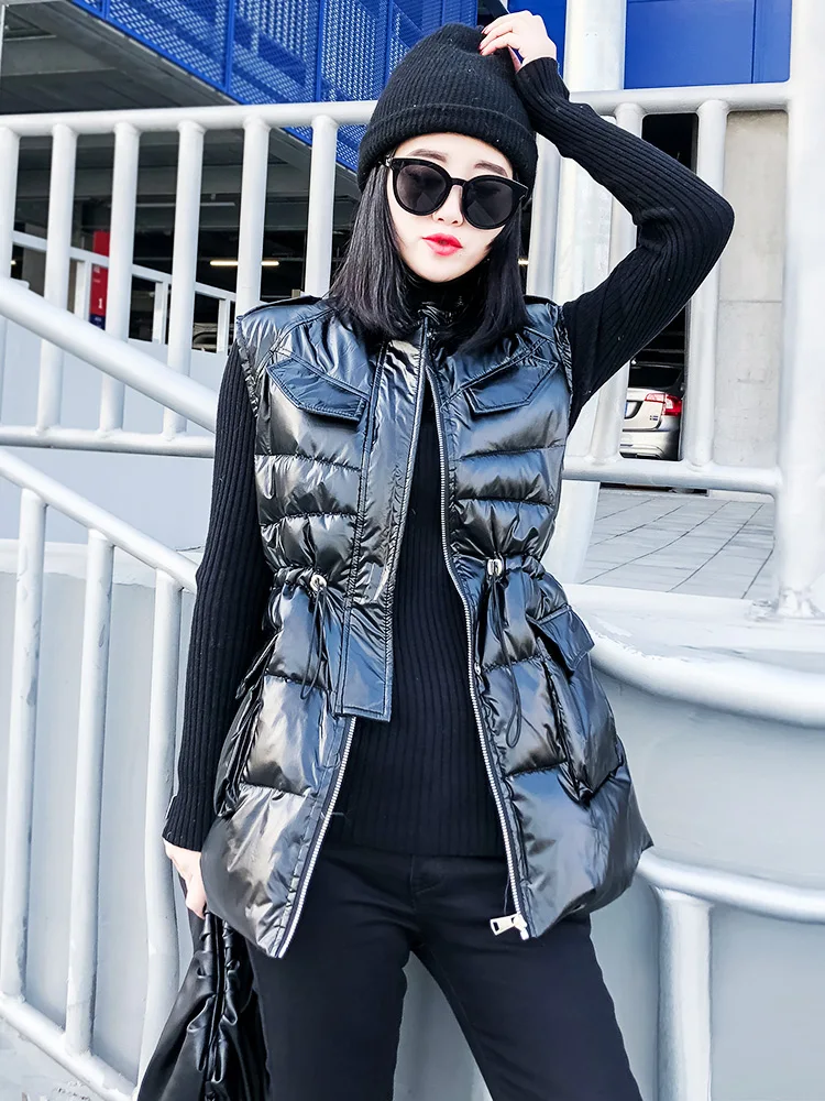 

Women's Vest slim fitting cotton waistcoat women's stand collar zipper large pocket down cotton cotton vest with cotton shoulder