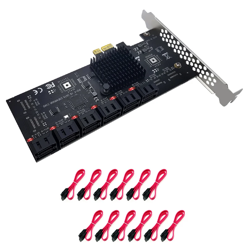 

PCIe SATA карта контроллера SATA 12 портов с кабелем 12 SATA PCI Express X1 SATA3 6 Гбит/с SATA PCI-E переходник для майнинга ЧИА