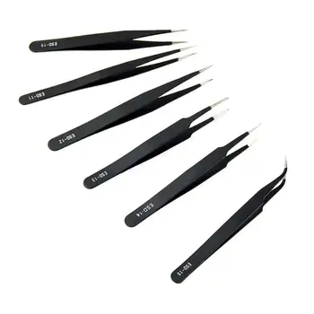 

6Pcs/Set Precision Anti-static Stainless Steel Tweezers Set Curved Straight Head Multi-Use Industrial Maintenance Repairs Tools