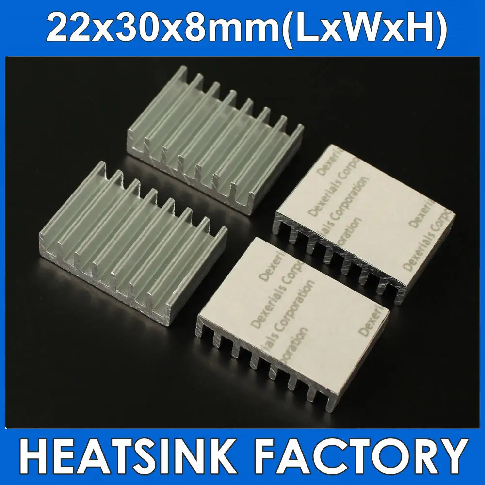 4/8pcs Silver 22*30*8mm Aluminum Heatsink With Thermal Adhesive Double