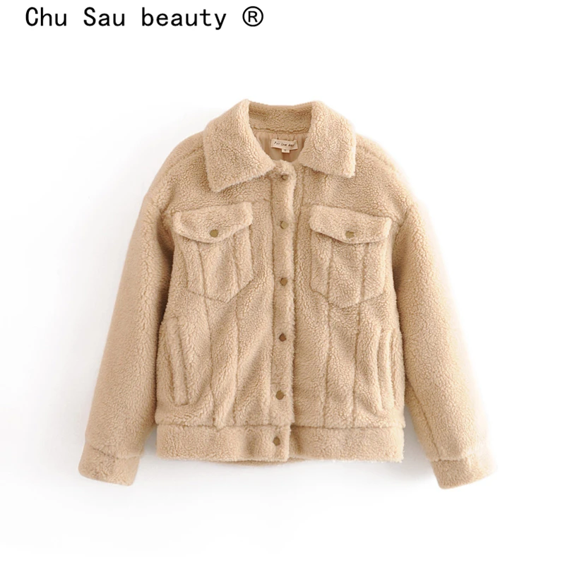 

Chu Sau beauty Office Lady Chic Wool Proof Overcoats Women Streetwear Style Single Breasted Coat Female Winter Warm Jacket