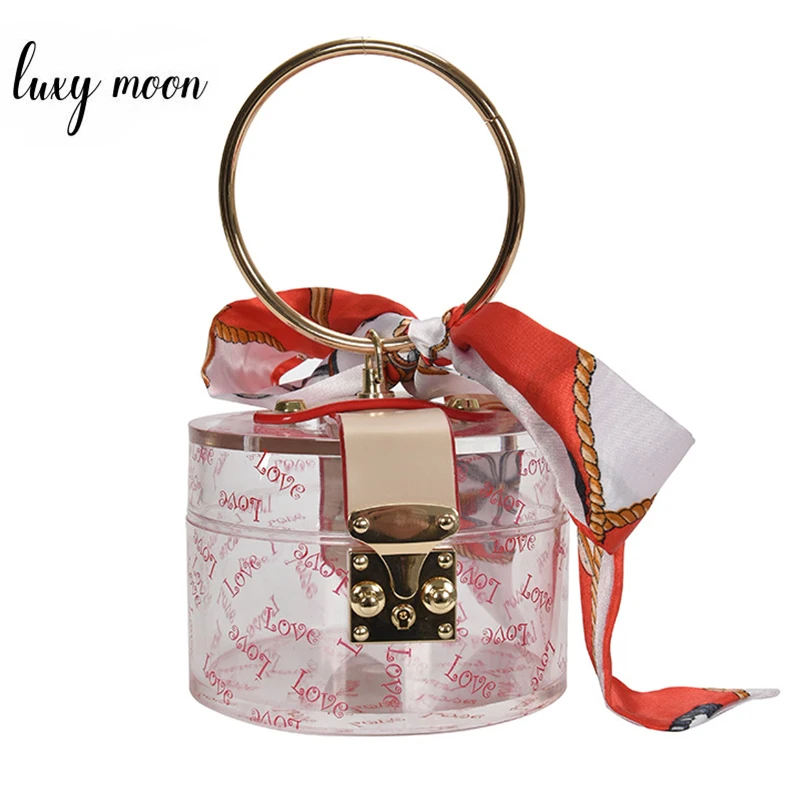 Transparent Mini Handbag Women Acrylic Clutch Evening Bag Gold Ring Handle Party Purse Female Chain Shoulder Bag ZD1587