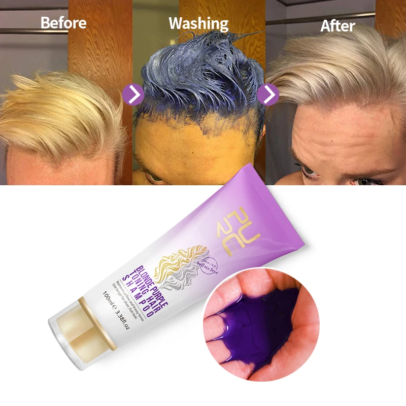 

PURC 100ml Purple Shampoo for Blonde Hair Revitalize Blonde Bleached & Highlighted Hair Sulfate Free Color Treated Shampoo