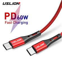 USLION usb type C to type C кабель для Macbook Pro samsung S10 S9 S8 PD 60 вт QC3.0 кабель передачи данных для быстрой зарядки USB-C кабель type-C