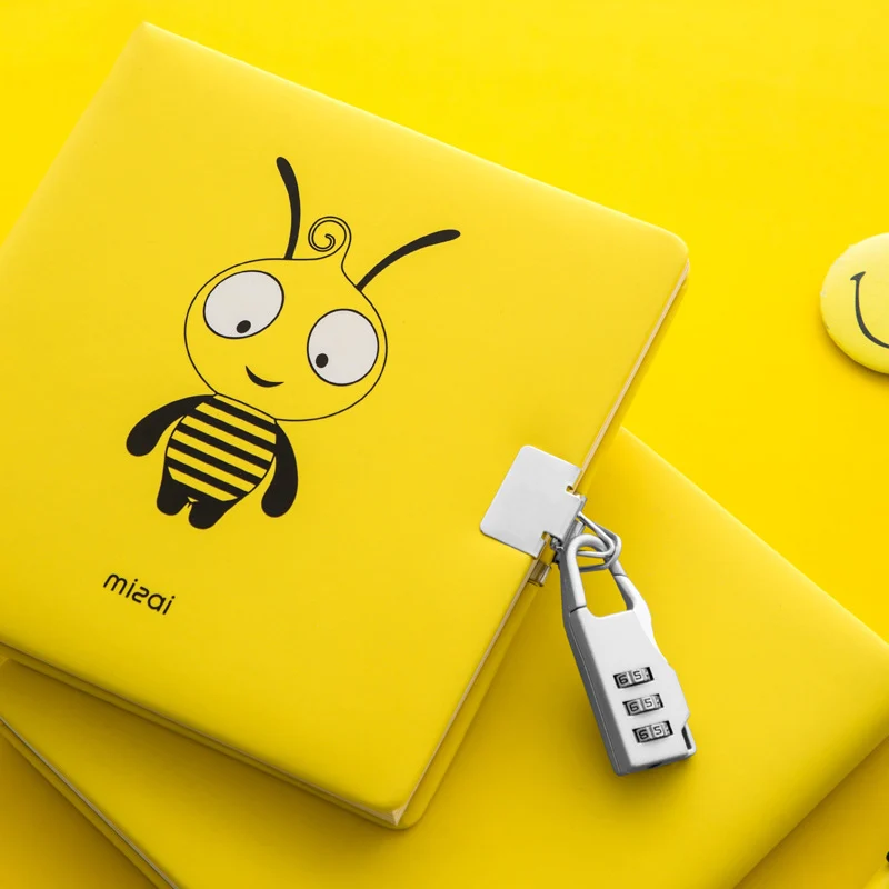 

A5 Diary Notebook with Lock Kawaii Bee Notepad Cute Journal Line Blank Agenda Planner Organizer Back to School Travel Handbook