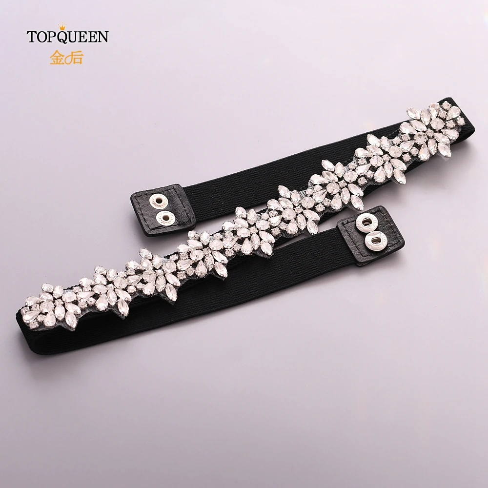 TOPQUEEN S269 эластичный пояс с серебряными блестками пояс для формального платья черные стразы пояс платье пояс женское вечернее платье с ремнем