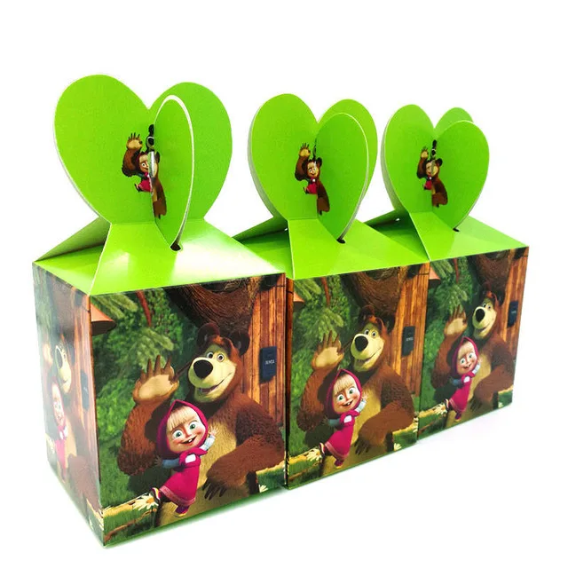 Cartoon Brown Bear Theme Paper Cup Plate Napkin Flag Hat Cap Straw Kids Favor Birthday Party Decoration Disposable Tableware - Цвет: 6pcs Candy Box