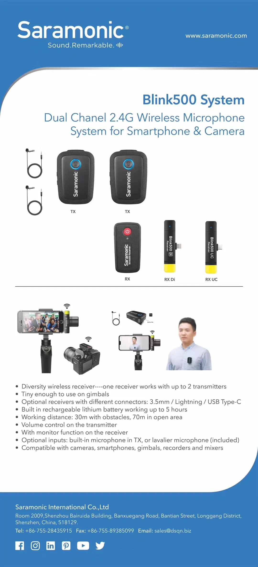 Saramonic Blink 500 Series B1 B2 B5 B6 2.4GHz Dual-Channel Wireless Microphone System with Lavalier Blink500 VS RODE wireless go
