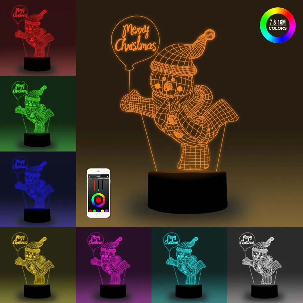 NiteApps 3D счастливый снеговик ночник настольная Иллюзия украшение лампа подарок на день рождения приложение/сенсорное управление