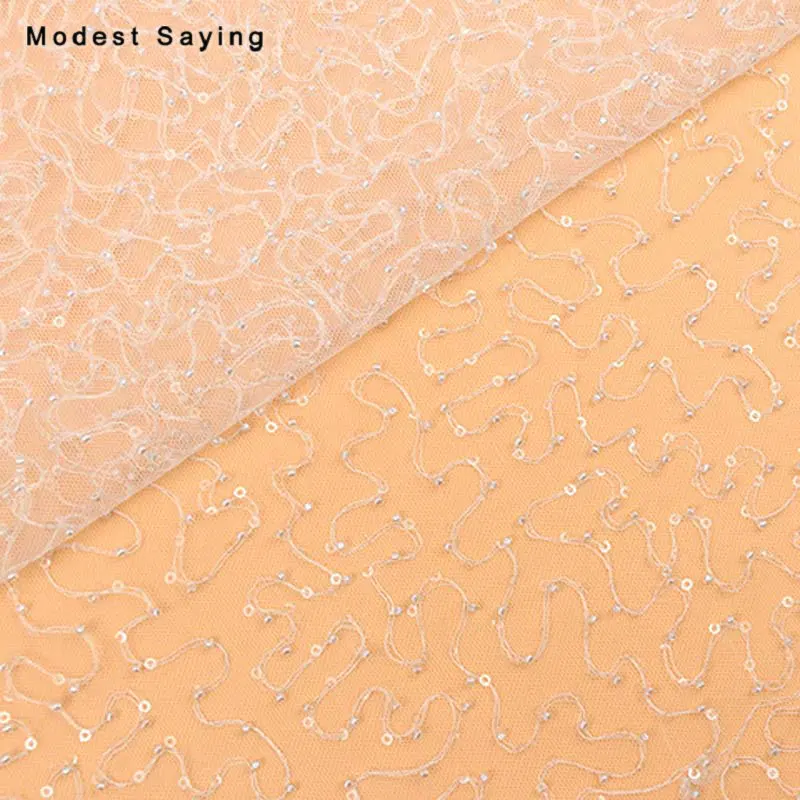 2 Yards Wine Red Sequins Tulle Fabric for Evening Dresses Wedding Party Beaded Sequins Cloth for Craft Mesh Decoration Material