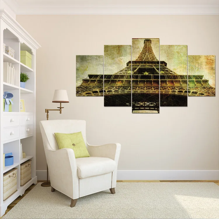 

Hot Sales Eiffel Iron Tower Five Painting Frame Five Spell Canvas Hanging Painting 5-frame Painting Combination Home Decoration