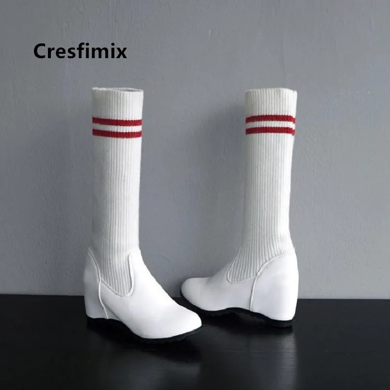 Cresfimix/Botas De Mujer; женские модные белые ботинки высокого качества; сезон осень; ботинки, увеличивающие рост; женские стильные ботинки черного цвета; C6102