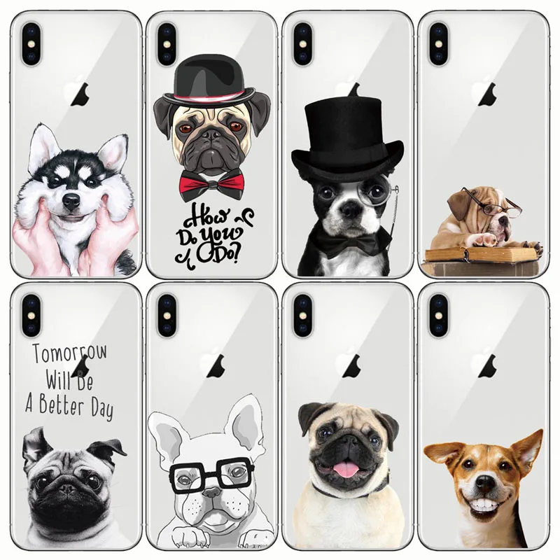 Мягкие силиконовые чехлы для телефонов с изображением животных милых Мопсов