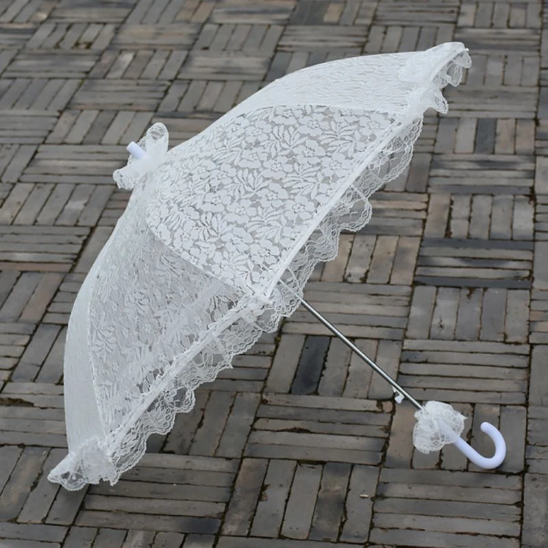 Blanco bordado encaje boda paraguas hecho a mano fiesta vestido decoración nupcial encaje Parasol Prop|Paraguas| - AliExpress
