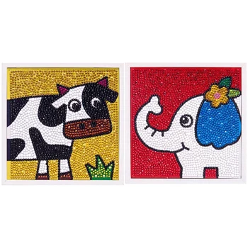 

2 Set Kids DIY Diamond Painting with Frame Cartoon Animal Pattern Diamond Cross Stitch Handmade Puzzle (Cow & Elephant)