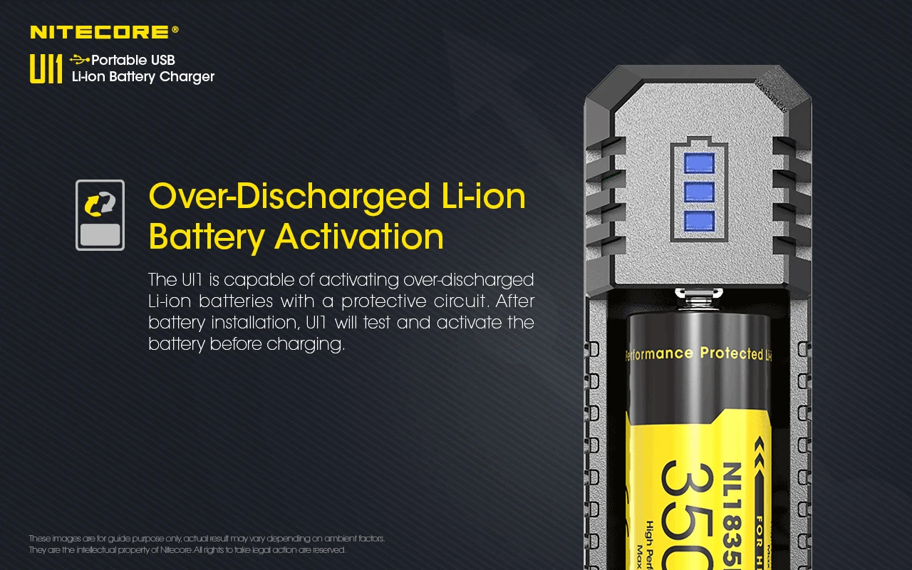 NITECORE UI1 Portable USB Li-ion Battery Charger DC 5V/1A 5W Li-ion/IMR 21700 Battery Recharger CompatibleWith 18650 16340 14500