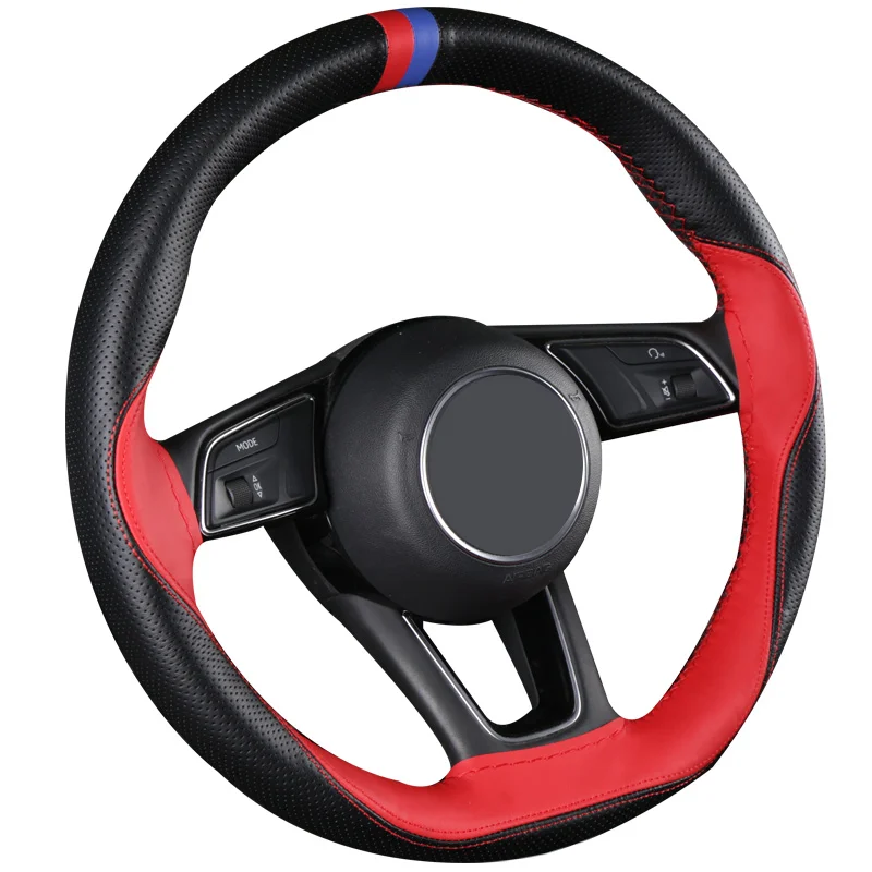 Diy Hand Stitched Car Steering Wheel Cover Leather For Kia Rio Morning