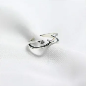 

925 Sterling Silver Rings For Women Ins Style Simple Line Zircon Femme Fashion Fine Jewelry Party Open Ring Vintage 925-847