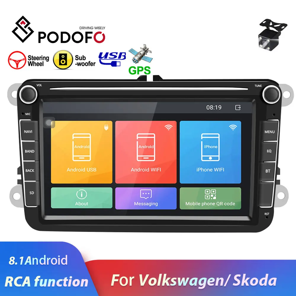  Podofo 2 Din 8 ''Android 8.1 Autoradio Multimedia MP5 Lettore Audio per Volkswagen Auto Lettore Gps