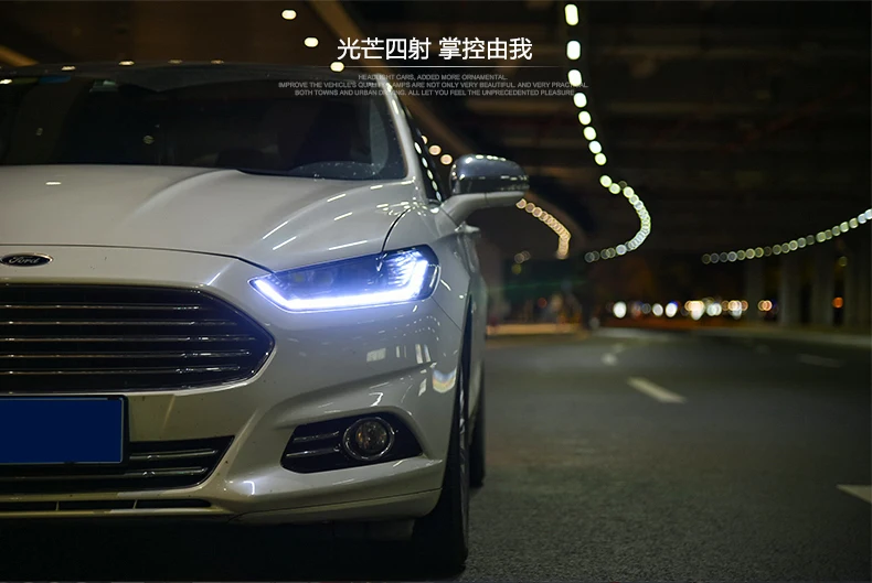 Автомобильный Стильный чехол на голову для Ford Mondeo для Fusion 2013, светодиодный налобный фонарь, DRL, двойной луч, объектив, биксенон, HID