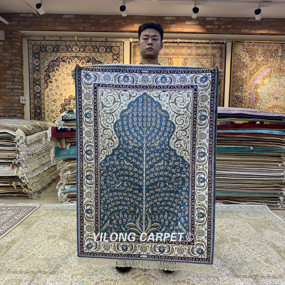 Yilong 2,7 'x4' синий дерево жизни vantage изысканный ручной узлом Восточный шелковый ковер (HF210B)
