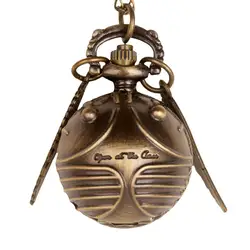 Retro Snitch Ball Shaped Quartz Pocket Watch Fashion Sweater Angel Wings Necklace Chain Gifts for Men Women kids