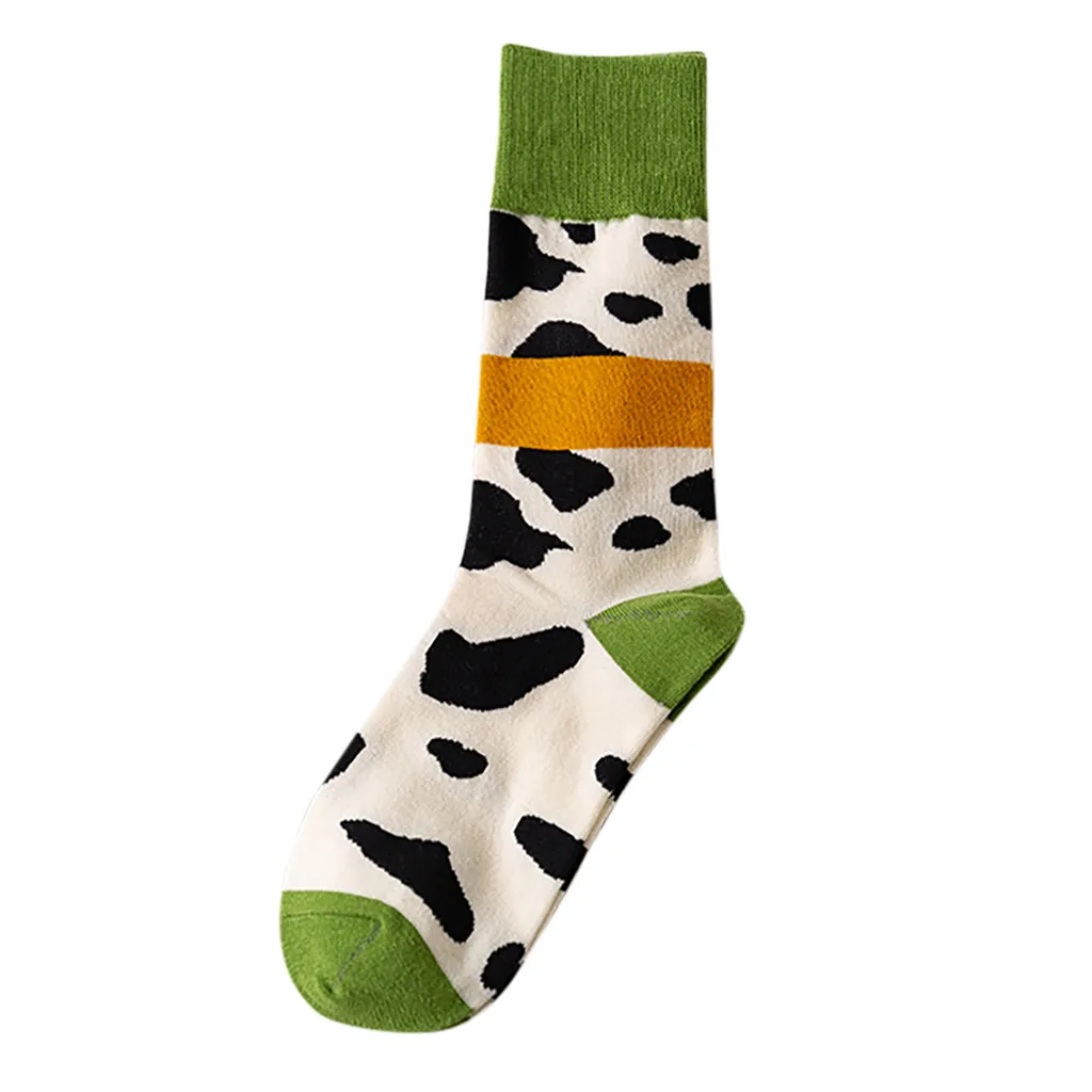 Women's Trend Cow Printing Bright Color Socks In The Tube Casual Cotton Socks Female Socks Funny Socks - Цвет: Green