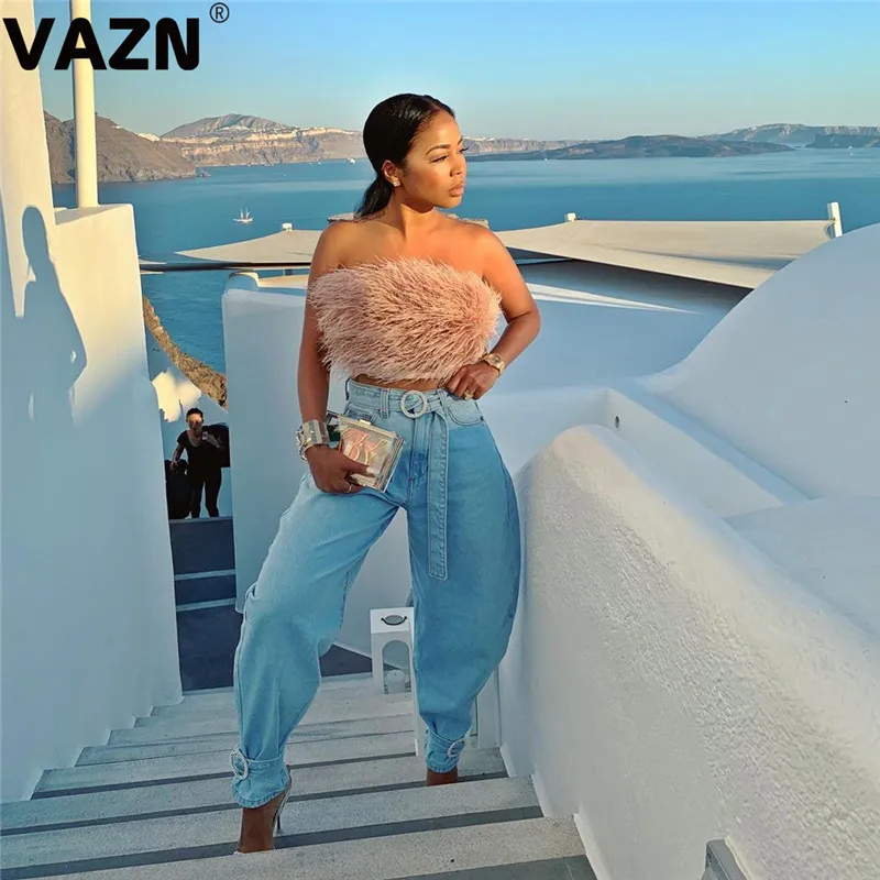 VAZN SFY059 Hot Latest Lazy Style Casual Age Reduction Solid Lace Up Diamonds Untidy Wild Joker Women Loose Pencil Pants | Женская