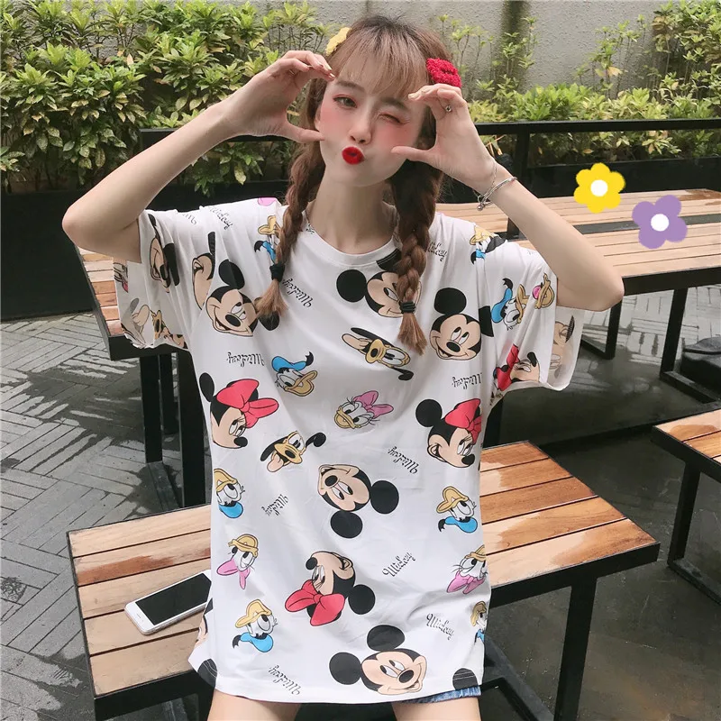 

2020 New Summer Mickey Mouse Women Minnie Printing Short-Sleeved T-shirt Korean-Style Loose Top Bottoming Shirt Women Shirts