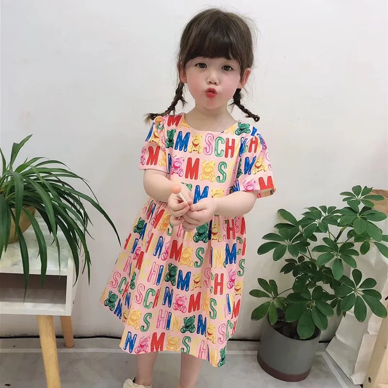 

2020 Fashion Summer Girl Party Dress Pink&White Princess Dress High-grade Children Dresses Cute Letter Dresses for Girl kids