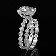 100 S925 srebrne wesele zestaw pierścieni dla kobiet iskrzenie utworzono Moissanite Gemstone Diamond s elegancka biżuteria zaręczynowa tanie i dobre opinie vecalon CN (pochodzenie) W kształcie szmaragdu SILVER Kobiety Obrączki ślubne Z wystającym oczkiem Pierścionki Klasyczny