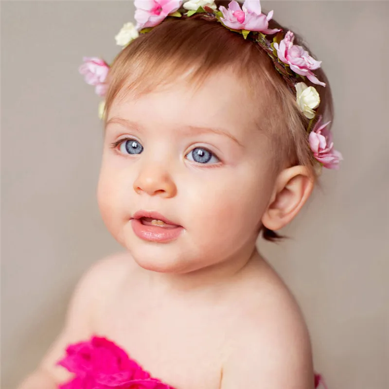 

BalleenShiny Kids Flower Wreath Head Band Baby Girls Elastic Crown Headwear Princesses Women Hair Accessories Photograph Props