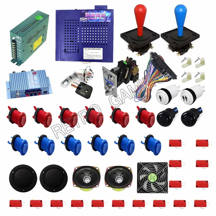 ELF 412 в 1 Jamma PCB 2 игрока DIY Полный комплект с мексиканским Happ джойстик для коктейля аркадная машина Монета операторская игра Cabniet - Цвет: Red and blue