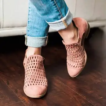 

Summer Spring Shoes Woman Pumps Peep Toe Sandals Women Zip Chunky Square Heel Ankle Booties Womans Plus Size 43