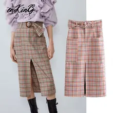 Английский стиль, элегантная, винтажная, с поясом, forking, посылка, бедра, юбка миди, для женщин, faldas mujer moda,, длинные юбки для женщин