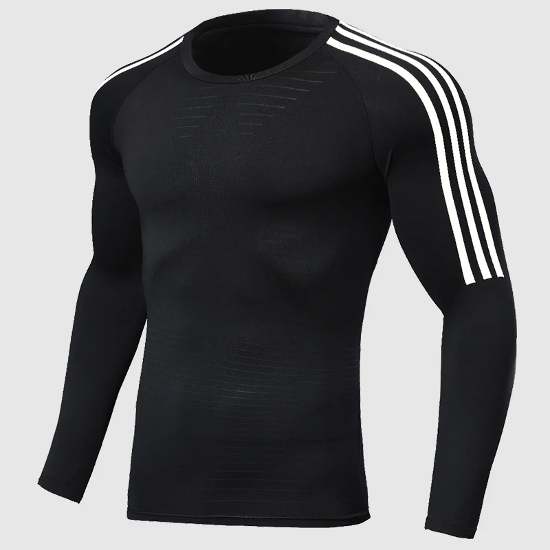 Новая быстросохнущая футболка для бега, мужская спортивная рубашка для бодибилдинга, компрессионный Топ с длинным рукавом, Мужская футболка для фитнеса