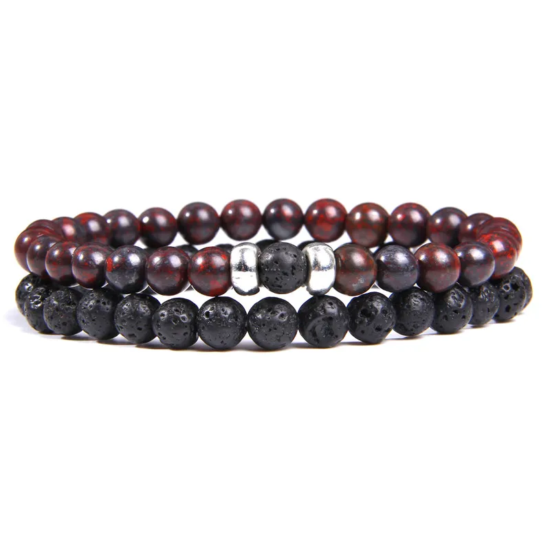 9 redstone 6mm 2 шт./компл. пары дистанционные Браслеты Мужская Черная Лава бусины браслет женские деревянные бусины браслеты с подвесками для женщин мужчин браслеты - Окраска металла: 9 redstone 6mm