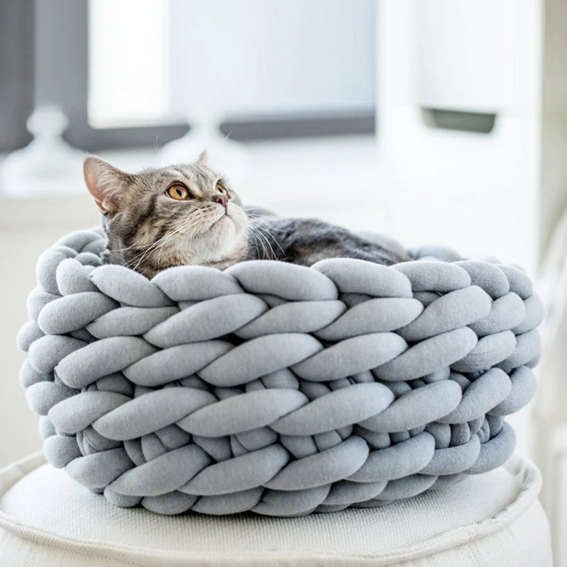 Round Cat Bed House Soft knitted Cat Bed Round Pet Dog Bed For Small Dogs Cats Nest Winter Warm Sleeping Bed Puppy Mat