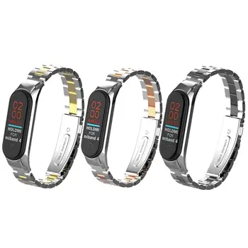 

Replacement Straps For Xiaomi Mi Band 4 Metal Strap Single Elastic Buckle Black Rose Gold Metal Shell Color Solid Three Beads