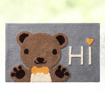 

1pc Door Mat Water-absorbing Flocking Bear Anti-slip Cartoon Floor Pad Door Mat Carpet Ground Rug for Home Bathroom