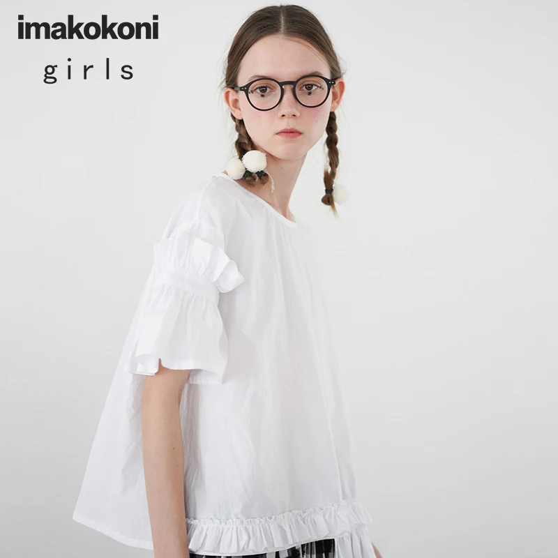 Футболка imakokoni женская с коротким рукавом однотонная белая свободная универсальная рубашка в японском