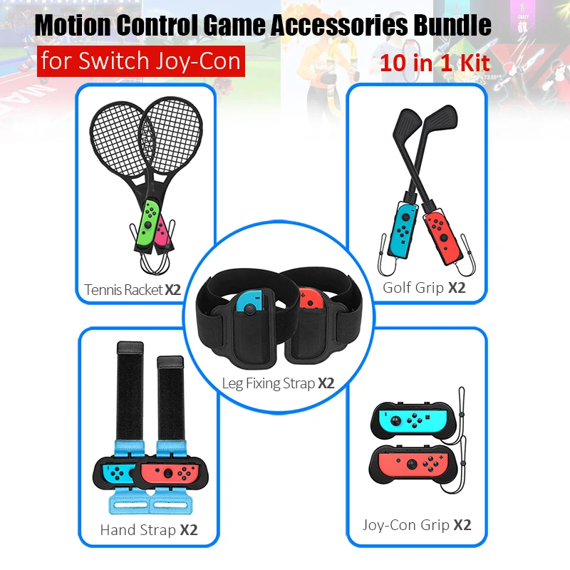 10 In 1 Motion Control Accessori Di Gioco Per Nintendo Switch Golf Club/Dancing Wristband Set/Racchetta Da Tennis Per Ns Switch Oled
