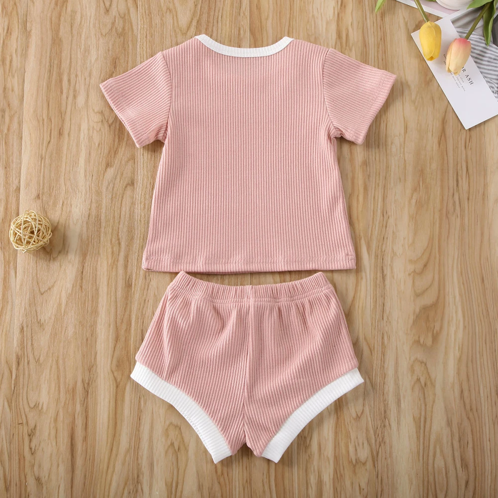 2Pcs 0-30M Infant Baby Girl Boy Clothes Short Sleeve Tops T-shirt+Striped Shorts Pants Outfits Set Summer Soft Loose 2Pcs