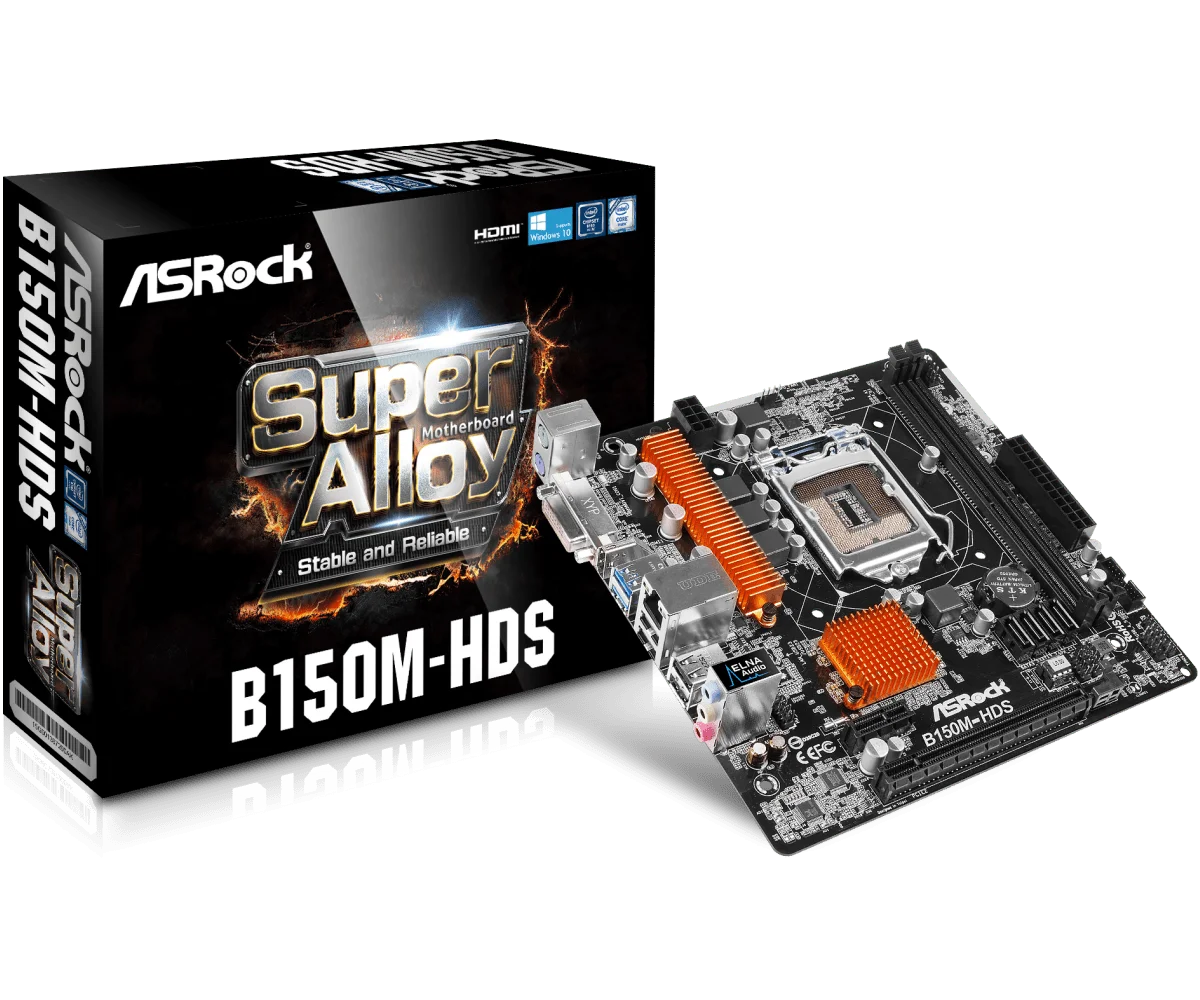 Материнская плата ASRock Micro ATX DDR4 LGA 1151 B150M-HDS поддерживает процессоры Intel Core 7-го и 6-го поколения